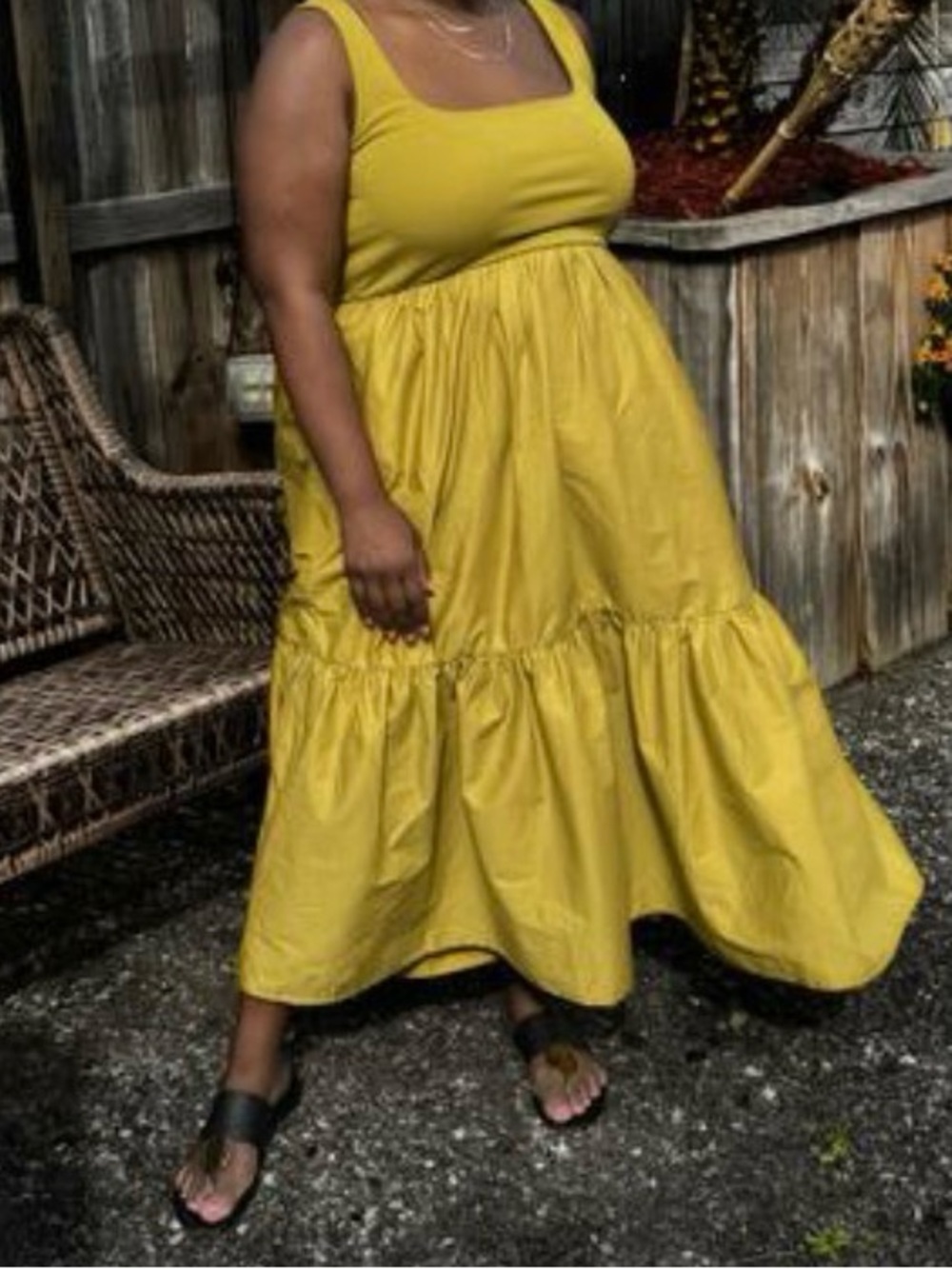 Eloquii Mustard Yellow Tiered Maxi Skirt Dress